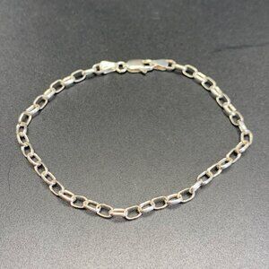 Sterling Silver 925 Oval Link Charm Bracelet Lobster Claw Clasp Size 7" Length